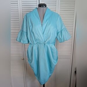 SAMUEL DONG Blue Puff Bubble Sleeve Wrap Dress/Jacket/Kimono Size M